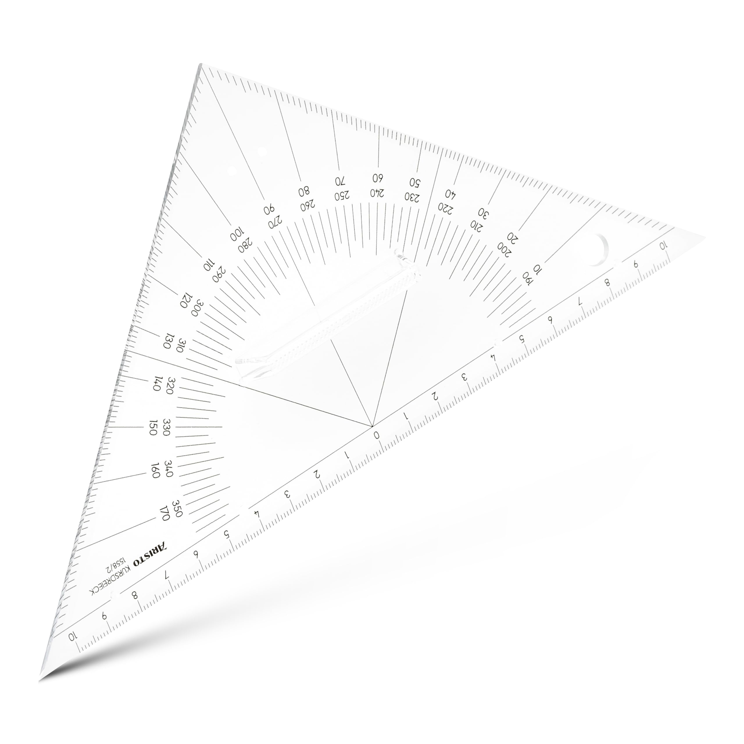 Aristo AR1558/2 Sea Course Triangle (Hypothenuse 22.5 cm, Made of Transparent Plexiglas, Plexiglass Handle, Scale 20 cm, for Air and Sea Navigation), Pack of 1, Transparent