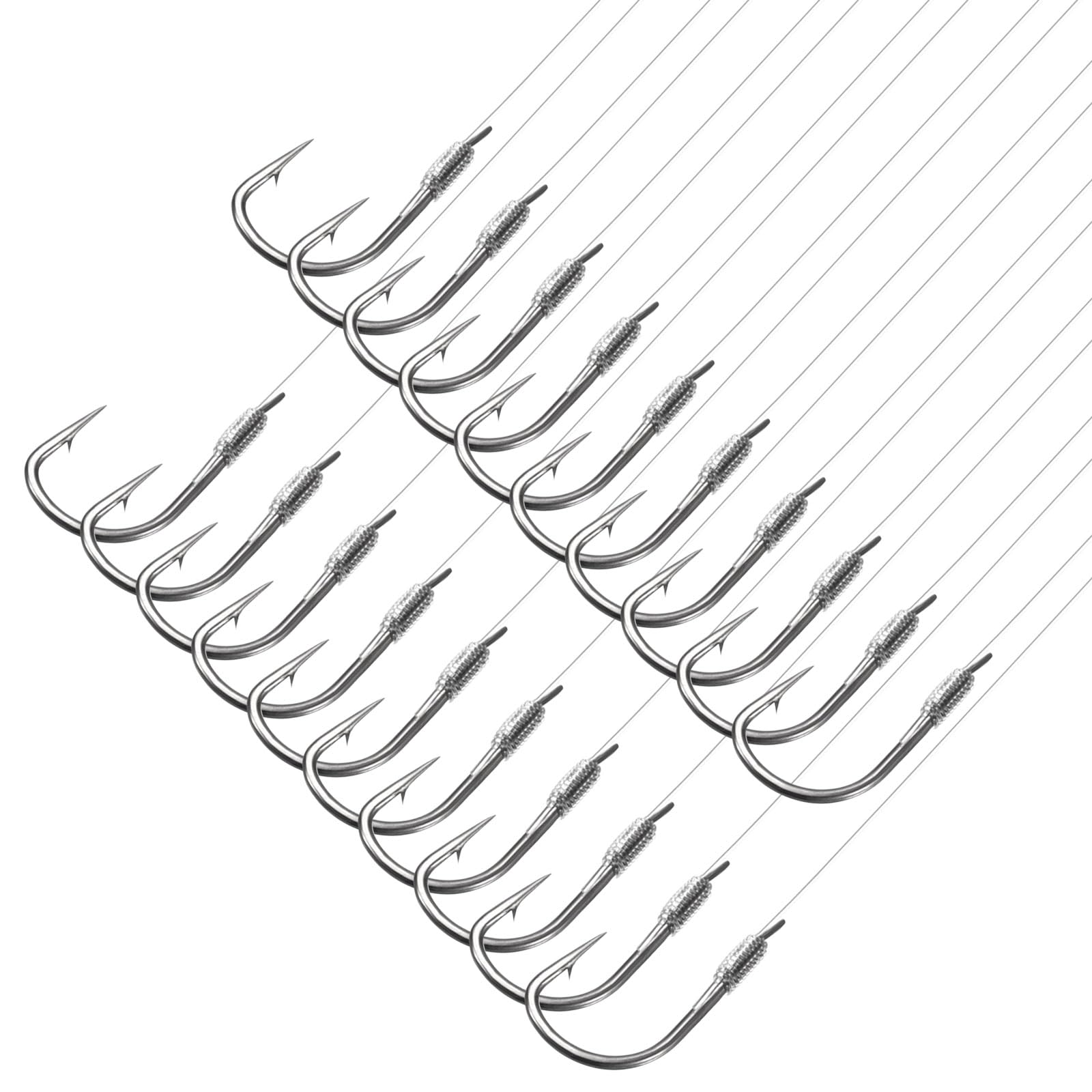 PATIKIL 5# Small Fishing Hooks with 45cm Line, 20Pcs 0.41x0.21 Inch Double Hook Rigs with Barbs Fishing Hook on Nylon Line for Freshwater, Silver Tone