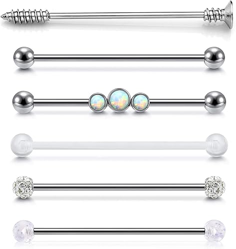 Amazon Piercingj 6点セット 14g ボディピアス 軟骨ピアス インダストリアル ロング ストレートバーベル ステンレス 316l シルバー アクリル 金属アレルギー対応 おしゃれ かわいい シルバー ボディピアス 通販