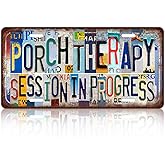 Vintage Porch License Plate Wall Decor Porch Therapy Session In Progress Metal Tin Sign 12 x 6 Inches