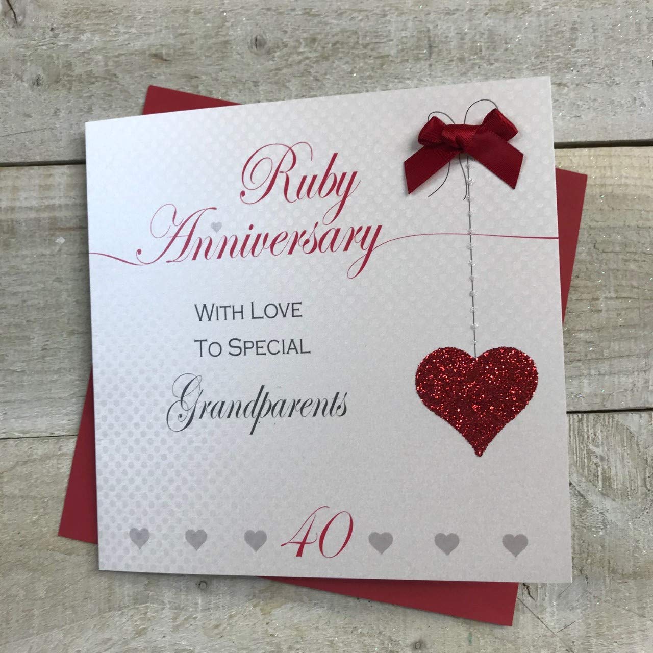 40th Anniversary Handmade Card - Grandparents Ruby Anniversary - by WHITE COTTON CARDS LLA40-GP, green|silver|red|blue|grey,16cm x 16cm