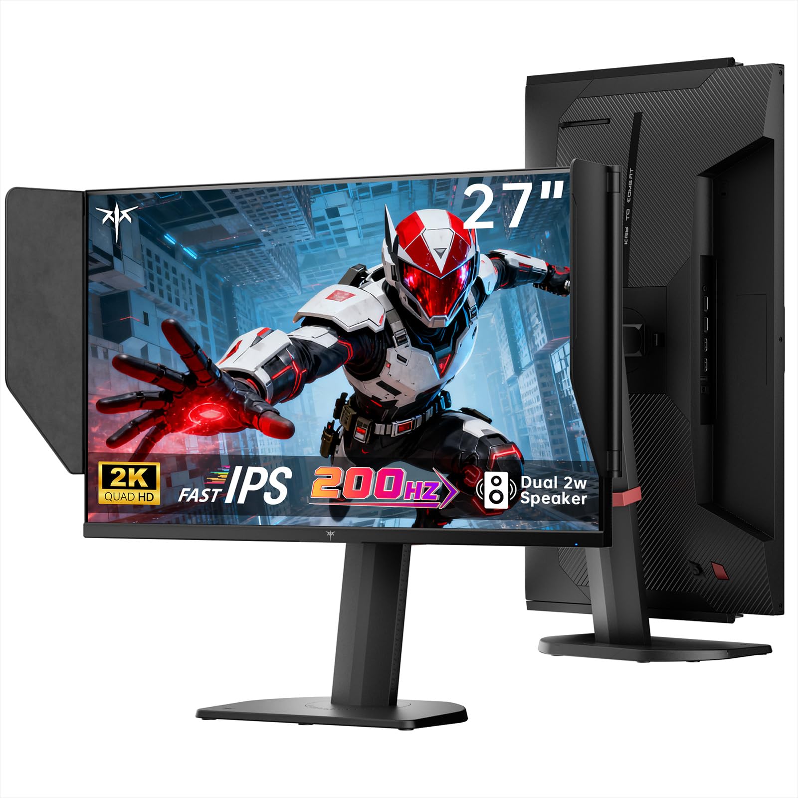 KTC 27 Inch Gaming Monitor 27M1, 1440p 200Hz Computer Monitor with Built-in Sperkers, Up to 210Hz, 2K QHD Fast IPS, Adaptive Sync, 130% sRGB, ΔE＜2, Height Adjustable Monitors with Shielding Hood Image