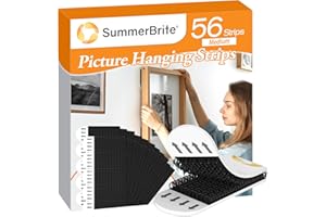 SUMMERBRITE Picture Hanging Strips Heavy Duty, 56 Strips Damage Free Wall Picture Hangers Without Nails, Removable Refill Adhesive Strips for Wall Posters Home Decor, Black 28Pairs Medium
