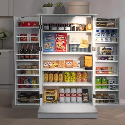 Ezigoo Motion Sensor LED Pantry Cabinet - Freestanding Kitchen Unit