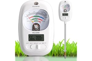 HSLGOVE Soil Test Kit, 7-in-One Soil Moisture Meter/Soil PH Meter/Fertility, Dual Screen Soil Tester w/Digital Soil Temp/Air Temp&Humidity for Plants Gardening,Lawn,Farm Indoor&Outdoor-WarmWhite