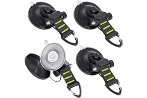 CONBOLA Suction Cups Hooks Heavy Duty Outdoor Car Camping Essentials 4 Pieces Upgraded Tie Down Suction Cup,Camper Accessories Strong Power for RV Boat Window Glass Camping Trap.(4 pcs,Green)