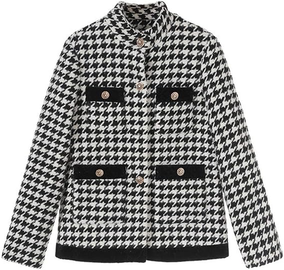 Luxury Women Houndstooth Tweed Jacket 2020 Winter Classic Office Lady Stand Collar Single 
