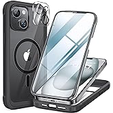 Miracase Magnetic for iPhone 15 Plus Case 6.7'',only for 15 Plus Phone Case Cover with Built-in 9H Tempered Glass Screen Protector,not for Pro/Pro Max,Magnetic Black