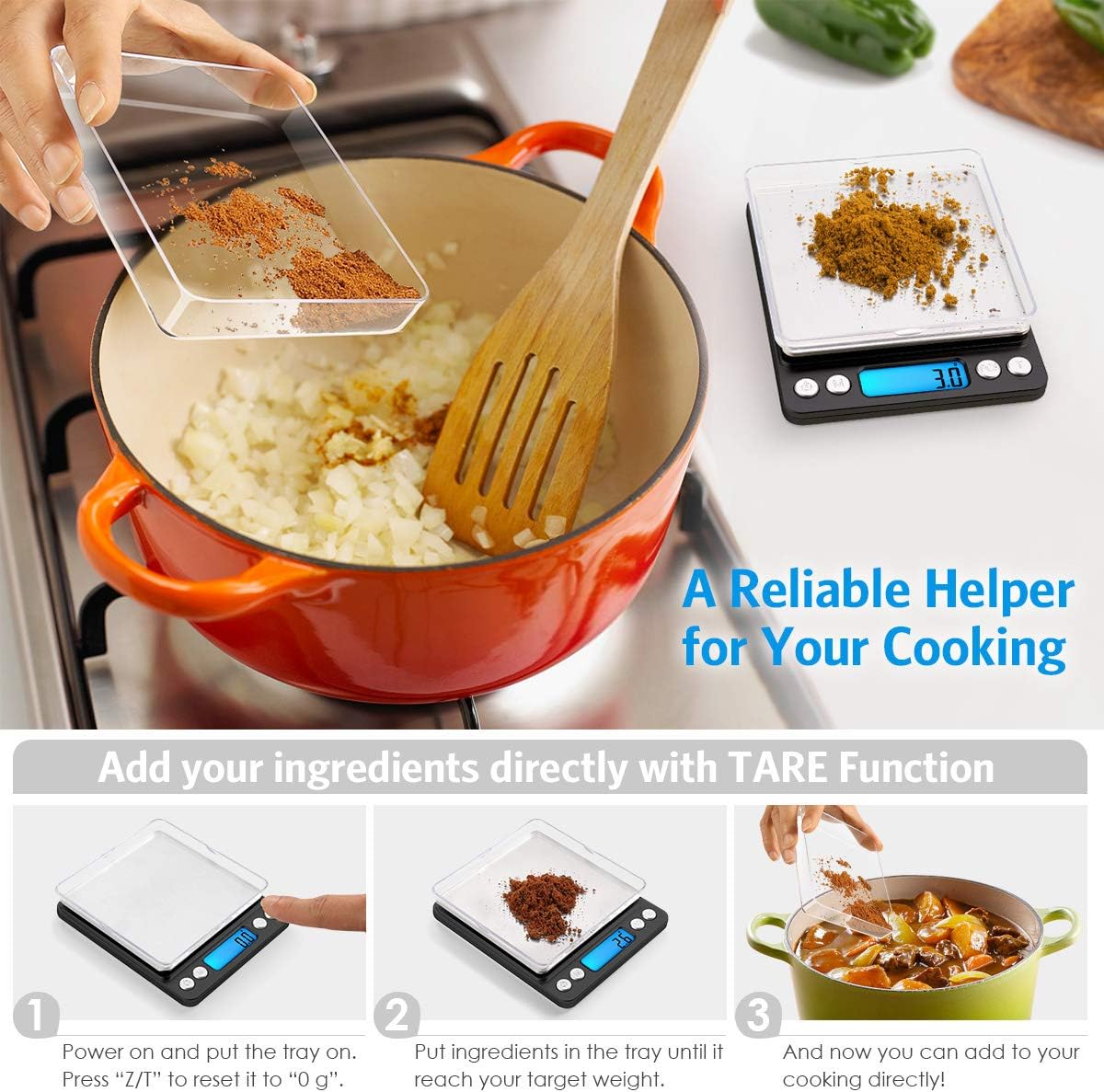 Criacr Digital Kitchen Scales, 3kg High Precision Food Scales with 2 Trays - Image 4