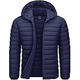 CRYSULLY Men's Puffer Jacket with Hood Lightweight Warm Winter Coats Water-Resistant Windproof Packable Bubble Jackets