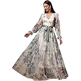TOLEEN Summer Casual Dresses for Women 2026 Spring Fashion Boho V Neck Long Sleeve Ruffle Floral Print Elegant Maxi Dress