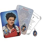 Trendzeen Carlos Acutis Prayer Card - Laminated Blessed Carlo Acutis Holy Card with Affixed Medal Inside, Oval Blessed Carlos Medal, The Lord's Prayer - 3 Items Set