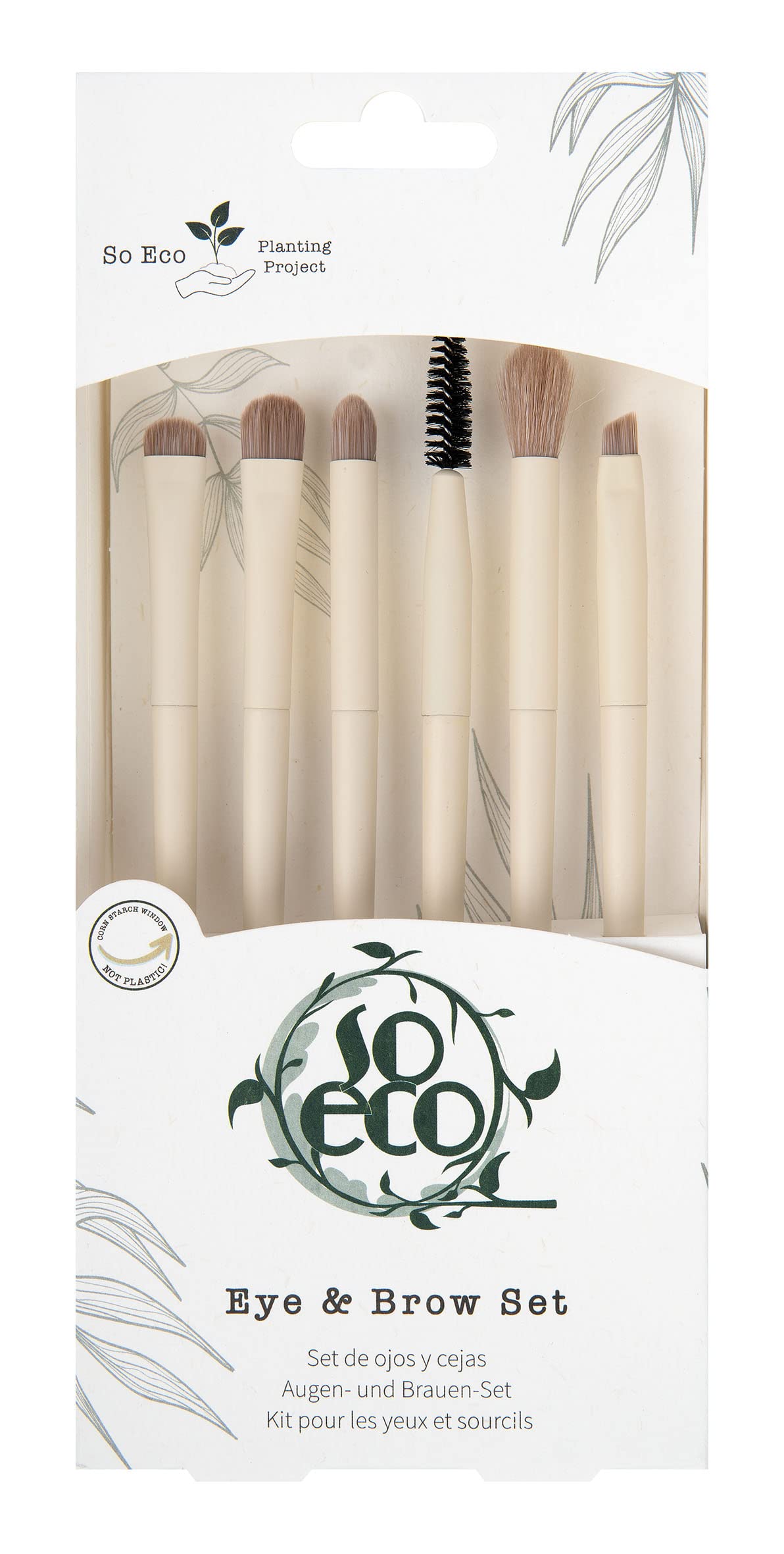 So Eco Eye & Brow Set - Vegan & Cruelty-Free 6-Piece Eye and Eyebrow Brush Kit for Eyeshadow Application & Brow Definition, Soft Synthetic Bristles, Birchwood Handles