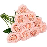 IUKnot Artificial Rose 10pcs Open Flower Bouquet Faux Rose Stems for Wedding Arrangement, Bridal Bouquet, Centerpiece, Fake Faux Silk Flowers (Coral Peach)