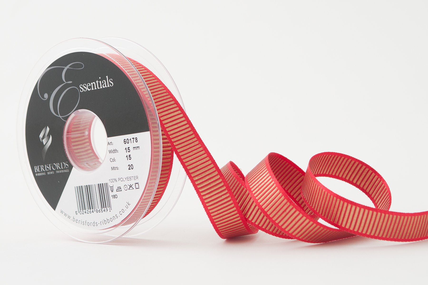 Berisfords Shine Ribbon, Red, 15 mm