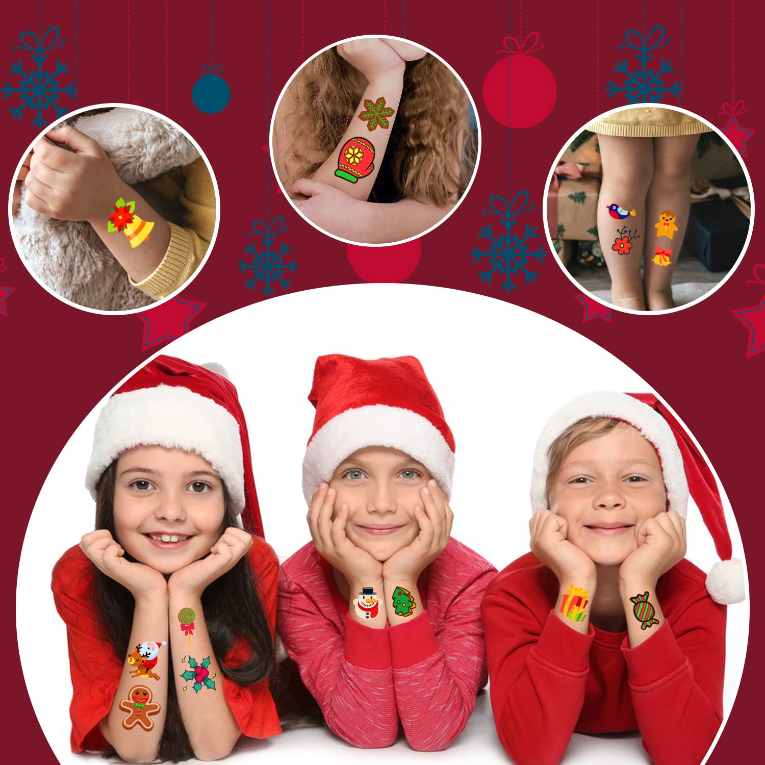 Partywind 408 PCS Individually Wrapped Christmas Temporary Tattoos for Kids Stocking Stuffers, Christmas Holiday Decorations Party Supplies Favors, Xmas Tattoo Stickers for Boys and Girls