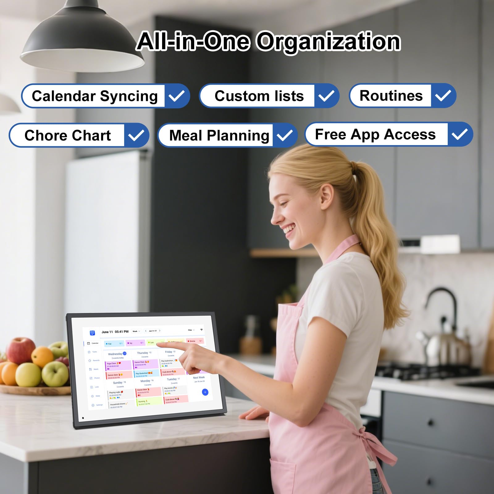 10.1 inch Wall Planner Digital Calendar & Chore Chart,Smart Touchscreen Interactive Display for Family Schedules,Hearth Display Digital Calendar,Electronic Picture Frame Share Moments from Anywhere