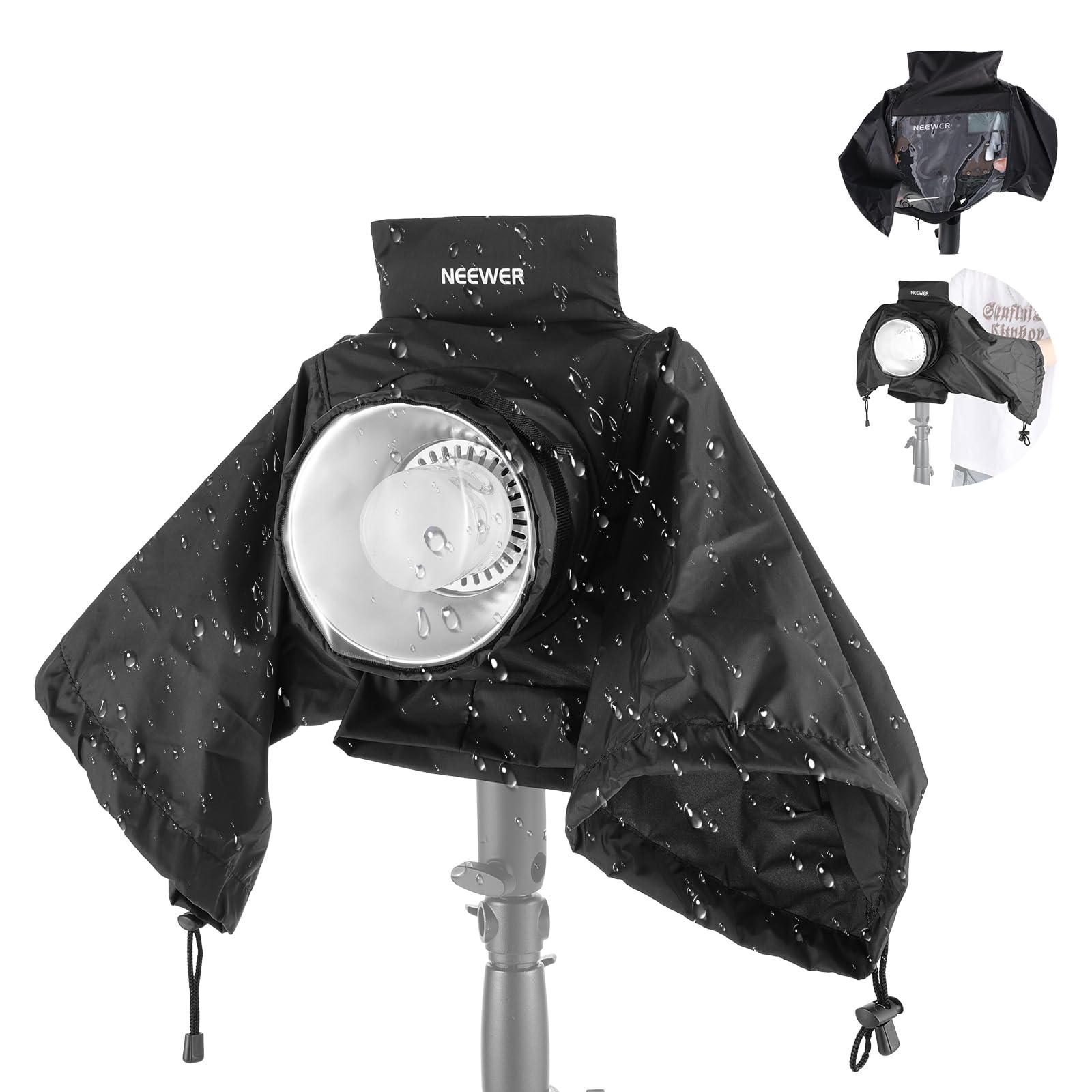 NEEWER Rain Cover for Q4 Outdoor Strobe Flash, Nylon Camera Lens Raincoat with Viewing Window, Sleeves, Touch Fasteners, Drawstrings, Only Compatible with NEEWER Q4 Strobe Light, CQP1