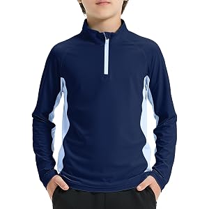 Rolanko Boys UPF 50+ Rash Guard 1/4 Zip Swim Shirt | Raglan Long Sleeve, Mesh Panels, Sun Protection, Lightweight, Beach Wate