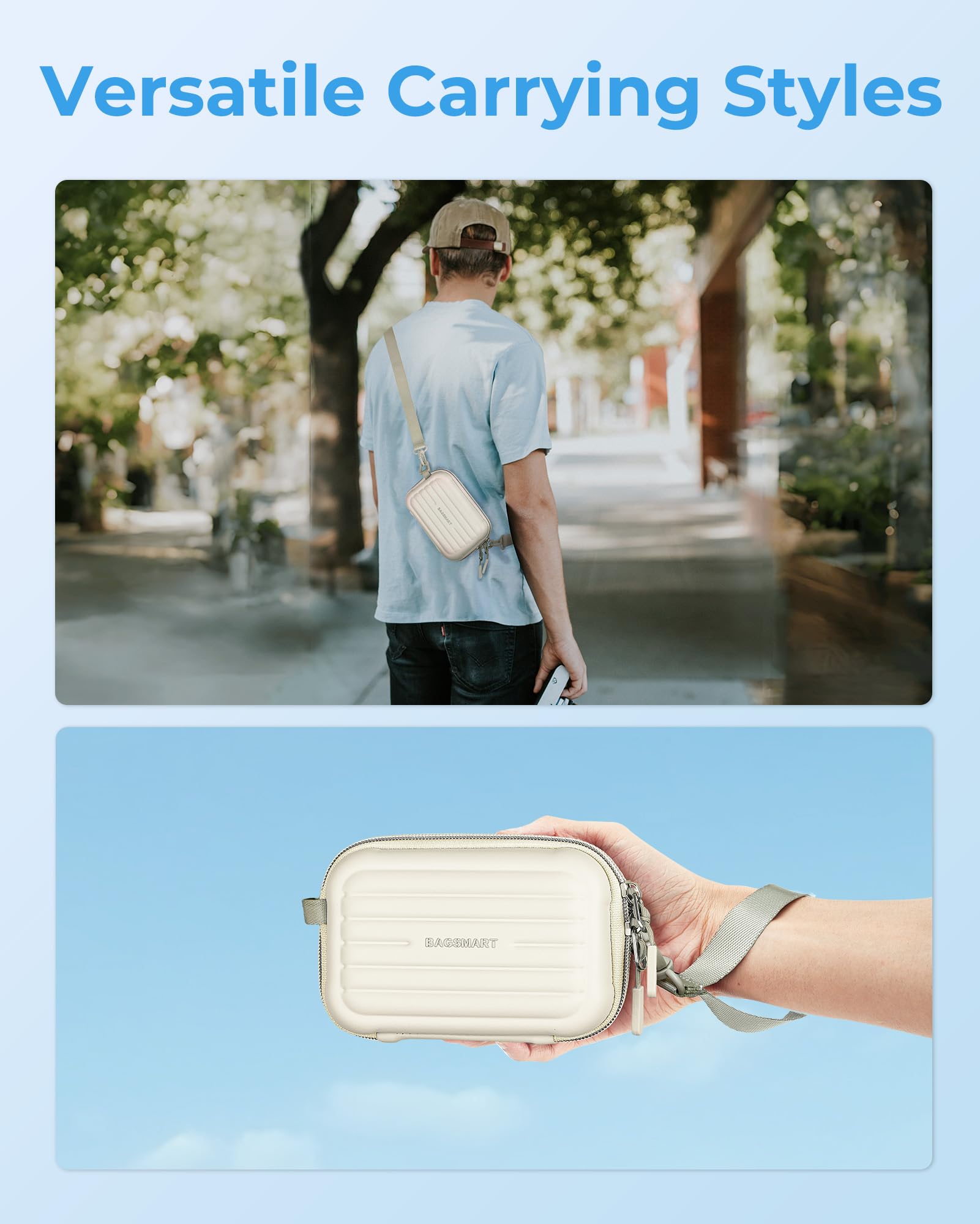 BAGSMART Digital Camera Case, Waterproof & Protective Small Camera Bag with 2 Carrying Ways, Lightweight Camera Sling Bag for Canon PowerShot ELPH 180/190 / Sony DSCW800/DSCW830 - Beige