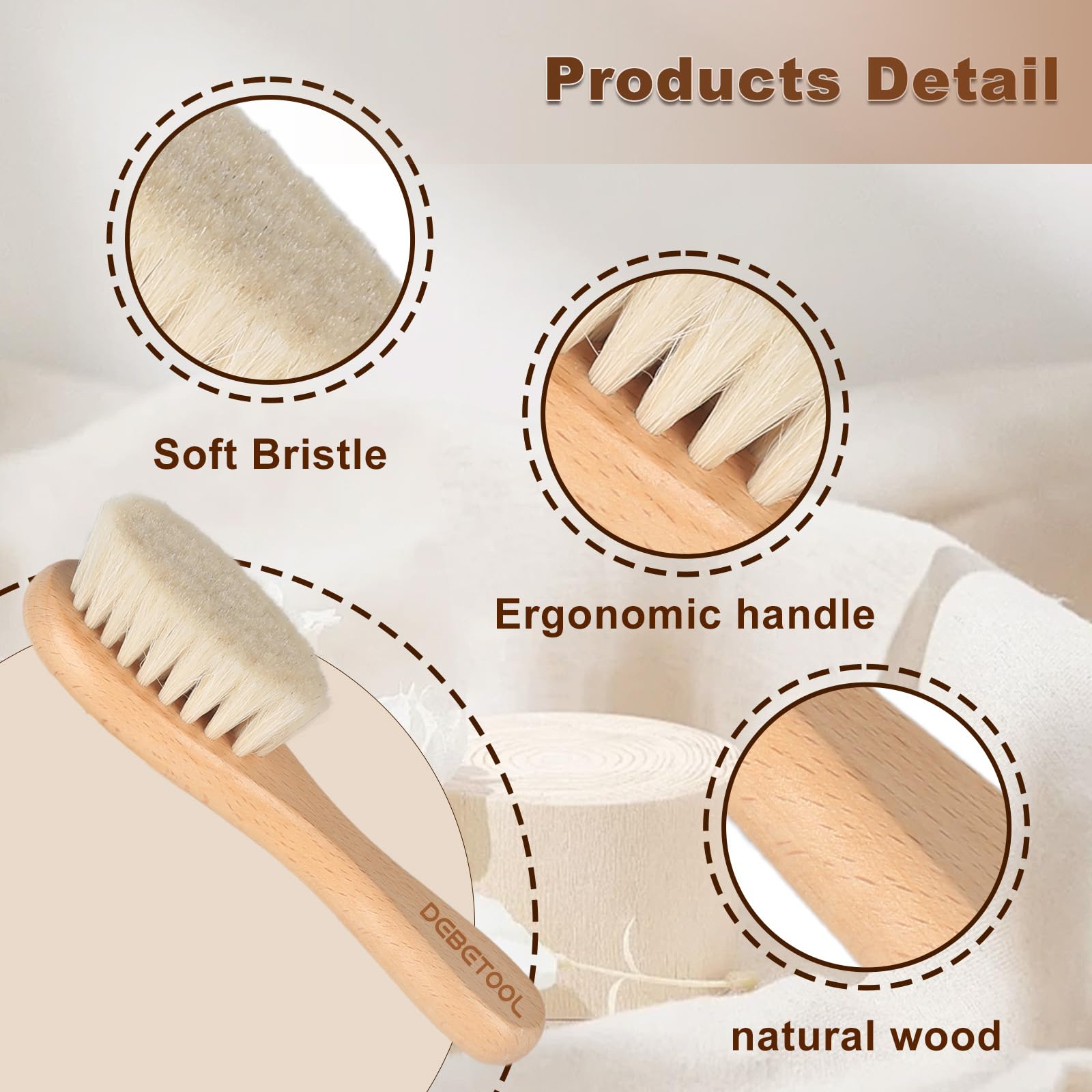 Baby Hair Brush, 2 Packs - Natural Wooden Brush with Premium Goat Bristle, Ideal for Newborns & Toddlers, Promotes Healthy Hair Growth, Prevents Scalp Irritation, Off-white