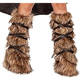 GREUS Women's Viking Faux Fur Leg Warmers Warrior Costume Arm Cuffs Fluffy Boot Covers Wrap for Halloween Cosplay Accessory
