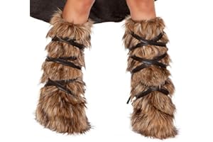 GREUS Halloween Viking Warrior Costume Set Brown Faux Fur Arm & Leg Warmers Fluffy Long Boot Cuffs Covers Arm Wrap for Women