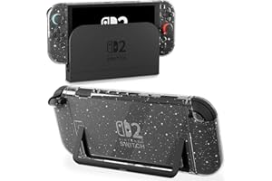 Clear Glitter Dockable Case for Nintendo Switch 2 Skins, FUNDIARY Protective Hard PC Transparent Case Protector for Switch 2 Slim Cover Shell Grips Controller Accessories - Easy Dockable Version
