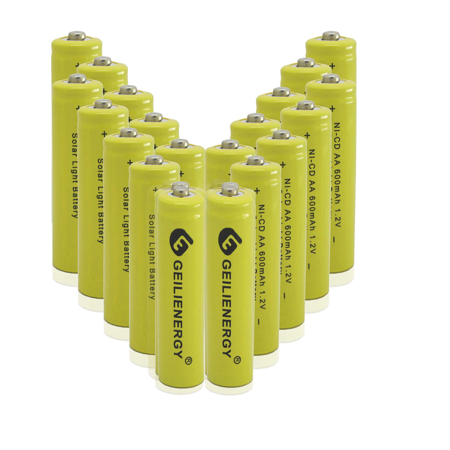 GEILIENERGY Solar Light Batteries AA Ni-Cd 600mAh 1.2V Rechargeable for Garden Lights Remotes Mice(Pack of 20)