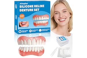 AIKAPLUS Moldable False Teeth - Veneers Teeth for Women & Men, Silicone Dentures Set for Both Upper and Lower, Temporary Dentures DIY at Home Within Minutes Fix Your Smile 1Pack