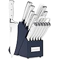 Cuisinart 15-Piece Knife Set with Block, High Carbon Stainless Steel, Forged Triple Rivet, White/Navy C77WTR-15PN