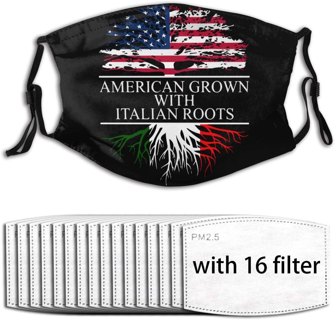 Anti Dust Adjustable Earloop Face Travel Masks American Grown with Italian Roots Dust Mask Reusable Safety Breathing Mask with 6.10.16.Pcs Replaceable Filter Chips for Men Women