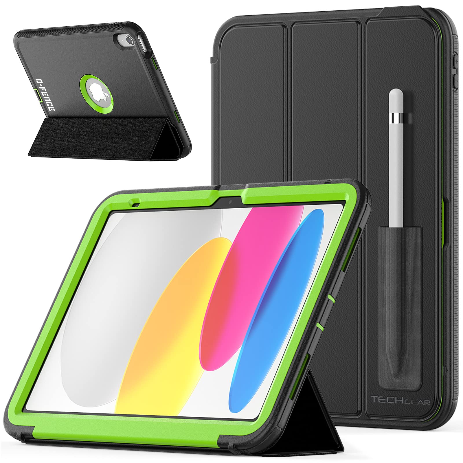 TECHGEAR D-FENCE Case for iPad 11" A16 (11th Gen 2025) & 10.9" (10th Gen 2022) โ Slim Rugged Smart Case with Stand, Detachable Cover, Pencil Holder, Screen Protector, Trolley Friendly, Shockproof โ image 1