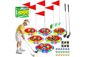 VATOS 2-in-1 Light up Golf for Kids- Golf Chipping Game & Bean Bag Toss with 6 LED Targets, 2 Clubs, 18 Balls, Night Golfs Play for Indoor Outdoor Party Yard Golfer Gifts Sports Toys for Kids 5-12