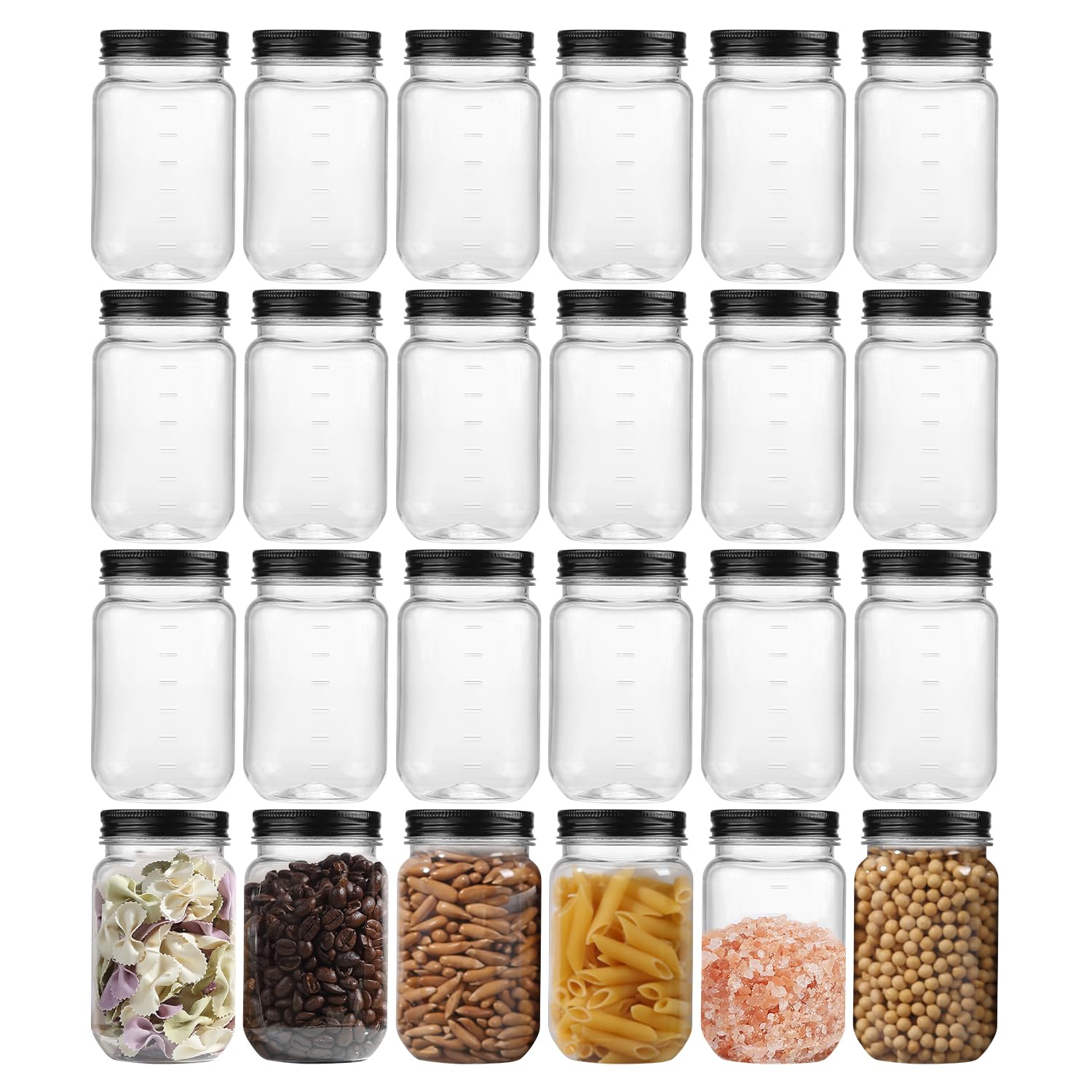 Photo 1 of novelinks Plastic Jars With Lids 24Pcs 16 oz Plastic Mason Jars Food Storage Reusable Empty Storage Containers(Black, 24 Pack 16 Ounce)