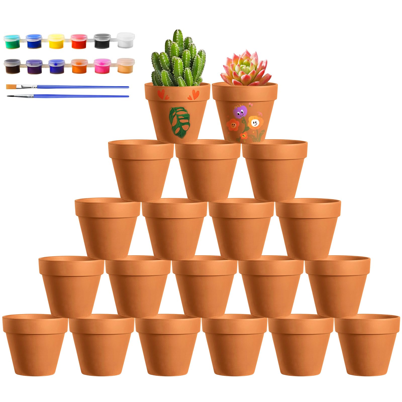 Realure 20 Pcs Tiny Terracotta Plant Pots for Succulents, 4.5x4 cm Small Terracotta Pots with Paints & Brushes, with Drainage Hole, Mini Pots, for Succulents, Cacti, Houseplants