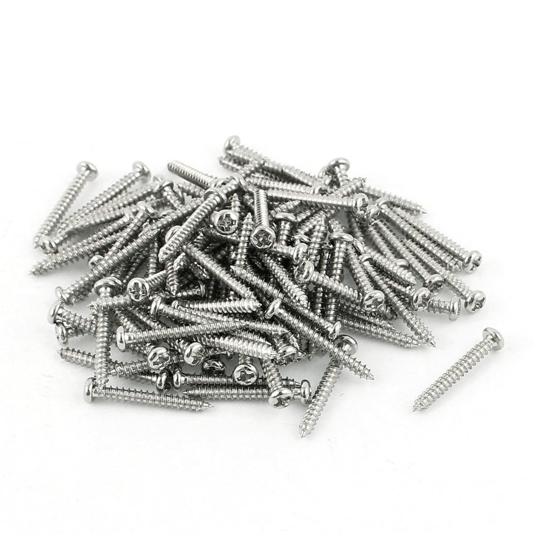 sourcing map 100 Pcs M2 x 15mm Stainless Steel Phillips Round Head Self Tapping Screws Bolts