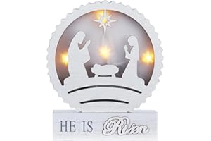 MEETYAMOR Nativity Sets for Christmas Indoor, Large Size LED Nativity Scene Wooden Block with He is Risen Sign Christmas Decor,Christmas Decorations Indoor for Home, Mantle, Table, Shelf