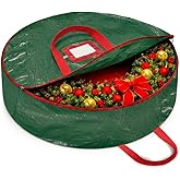 ZOBER Christmas Wreath Storage Container 36 Inch - Wreath Bag for Artificial Wreaths Box - Dual Zippered Wreaths Storage Bag with Strong Durable Handles - Green