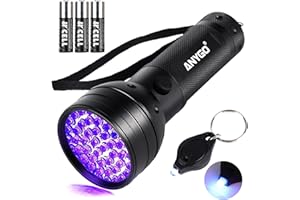 ANYGO 51 LED UV Black Light Flashlight, 395nm Portable Ultraviolet Pet Urine Detector for Dog Cat Stains, Bed Bugs, Scorpions, Resin Curing, Keychain Flashlight & Battery Included