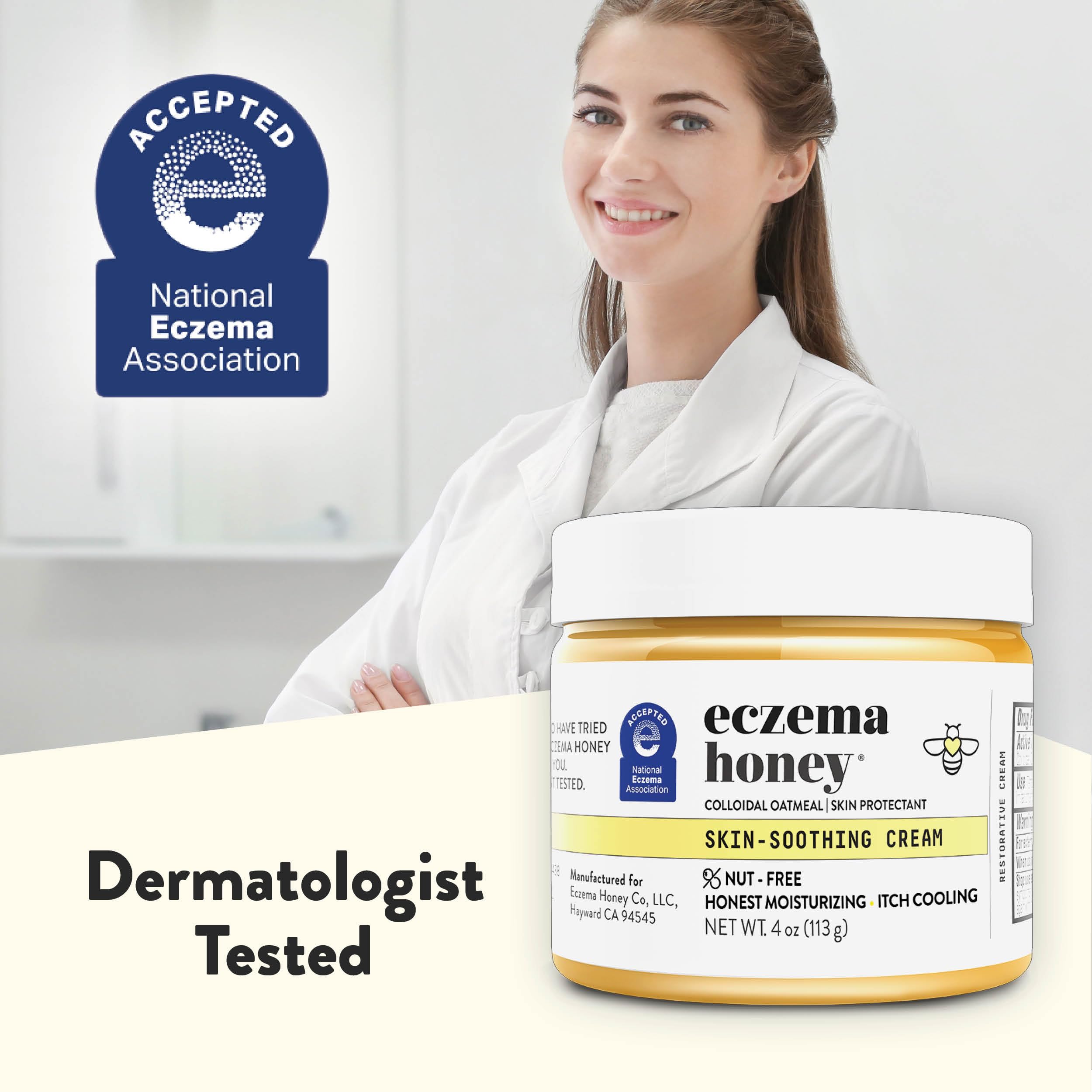 ECZEMA HONEY Nut-Free Original Skin-Soothing Cream - Honey Lotion For Dry & Sensitive Skin - Natural Eczema Cream for Adults & Kids - Itchy Relief Cream for Eczema, Psoriasis, Dermatitis & More (4 Oz)