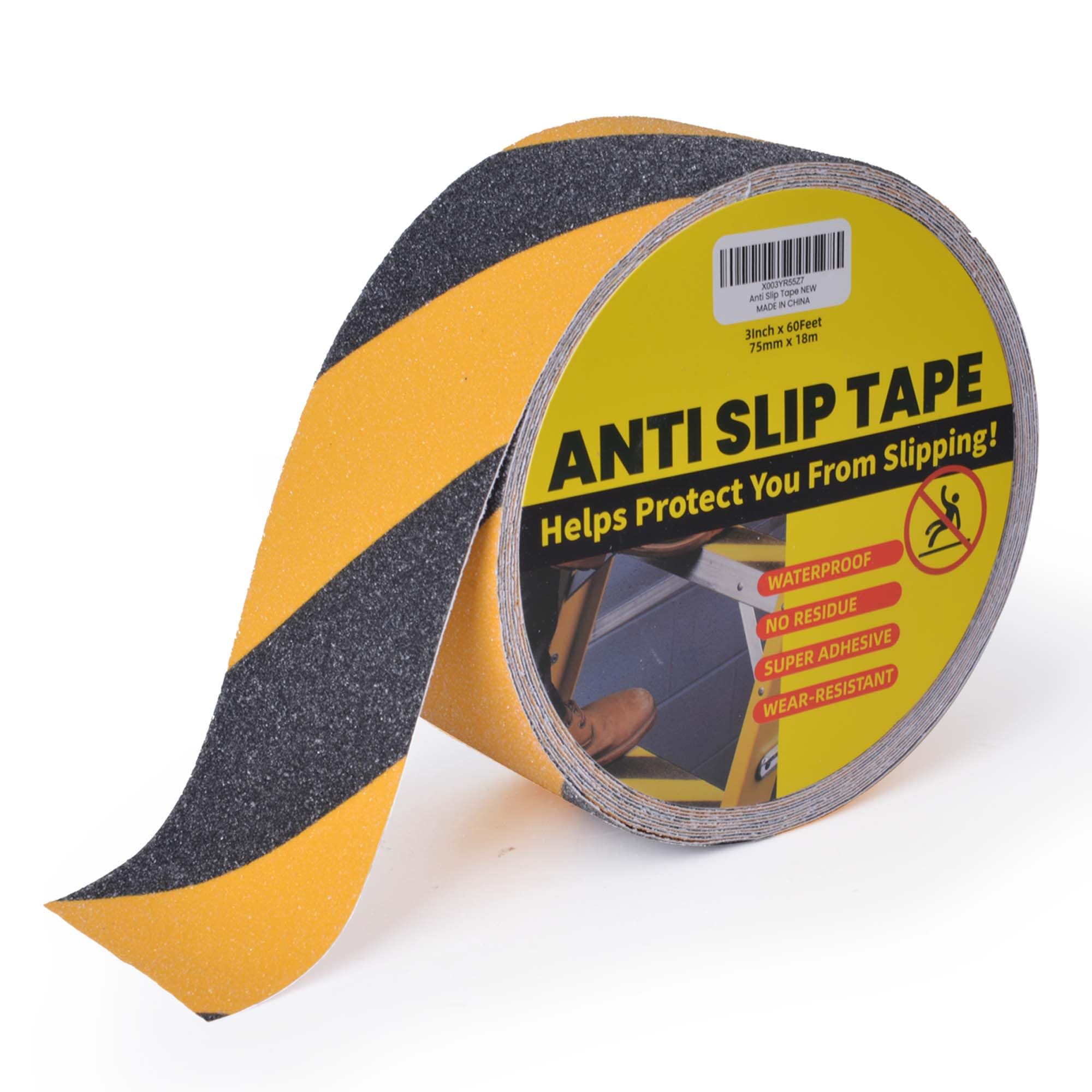 TAPEBEAR Anti Slip Tape Black And Yellow, Hazard Safety Tape, Non Slip Caution Tape Roll, Nonslip Warning Floor Tape For Indoor Outdoor Steps Stairs, Strong Grip, 3inch X 60feet(75mmx18m)