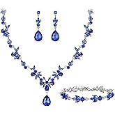 Crysdue Wedding Jewelry Set for Women Bride Bridesmaid, Stunning Marquise Rhinestone Crystal Floral Leaf Vine Pendant Necklace Dangle Earrings Bracelet for Prom Party