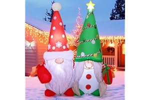 GOOSH 4.2 FT Christmas Inflatables Gnomes Wears Christmas Tree Hat Outdoor Decorations Blow Up Yard with Built-in LEDs, Holiday Inflatables for Indoor Patio Lawn Garden Birthday Party Xmas Gift