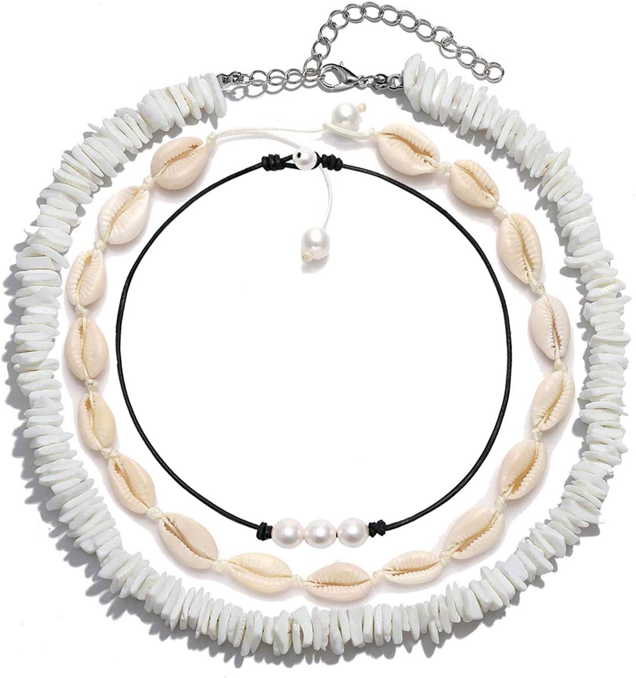 FENBORY Natural Puka Chips Shell Necklace Pearl Choker Handmade Hawaiian Moana Dried Flower Necklace for Women Men