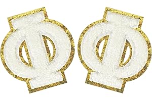 SOYCEV 2PCS Iron on Greek Letter Patches White Chenille Greek Letter Patches Sorority Greek Patches (Phi)