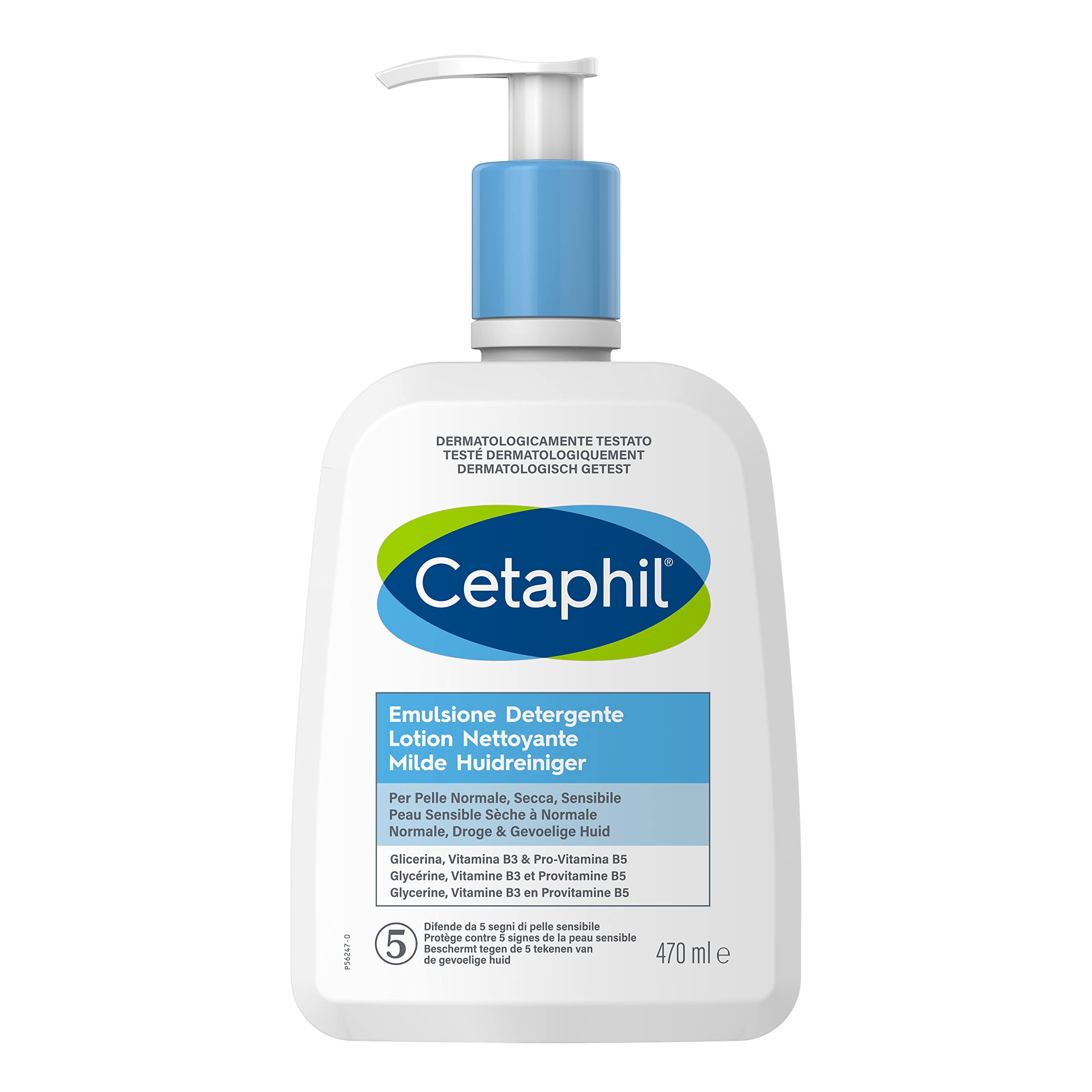 Cetaphil, Fluid Cleansing Emulsion, Moisturising Face and Body Cream for Sensitive, Dry and Tolerant Skin - Fragrance Free - 470 ml