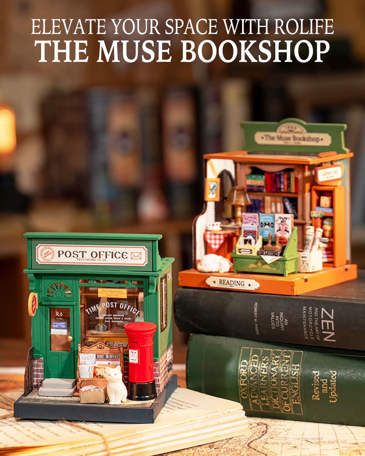 Rolife DIY Mini Building House Miniature Kit-The Muse Bookshop, Miniature Lifestyle Mini Bookshelf Decoration, DIY Hobbies/Gifts for Craftsman (The Muse Bookshop)
