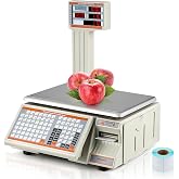 Bonvoisin Label Printing Scale 66lb with Label &amp; Receipt Printer | Price Computing Scale with 71 PLU Shortcut Keys, 4000 PLU Storage, Customizable Tags for Supermarket, Meat Shop, Deli