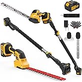 4-in-1 Pole Hedge Trimmer Cordless - Electric Hedge Trimmer & Grass Shear with Extension Pole, with 3.0Ah Battery,180° Adjustable Angle, 14.6Ft Reach, Lightweight, Hedge Trimmers Cordless with Battery